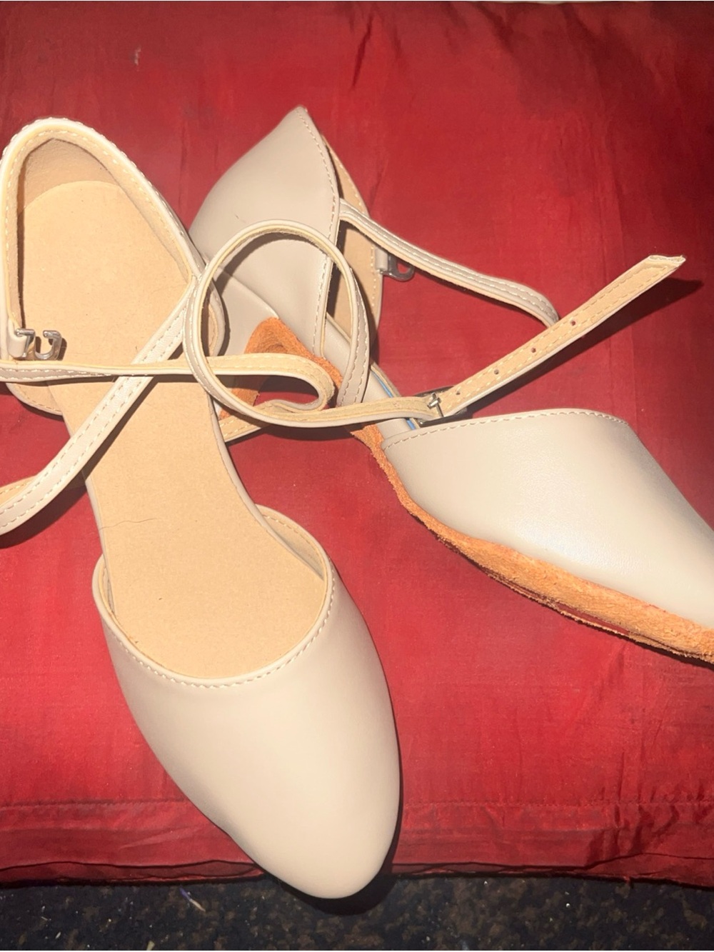 Women’s Nude Ankle-Strap Rounded Toe Flats Dance Shoes NEW Size 37